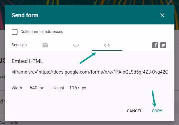 How to generate Google Forms embed code