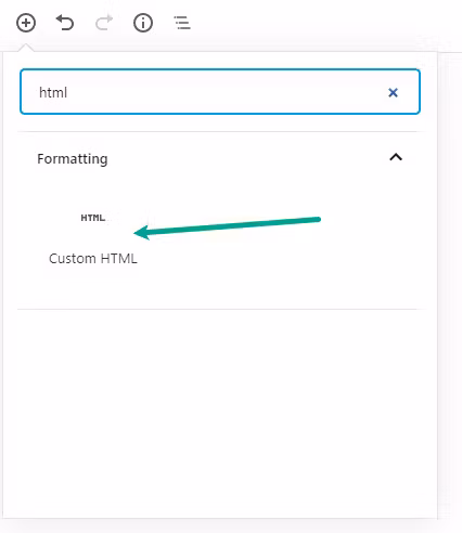 Add a new HTML block to for Google Form embed code