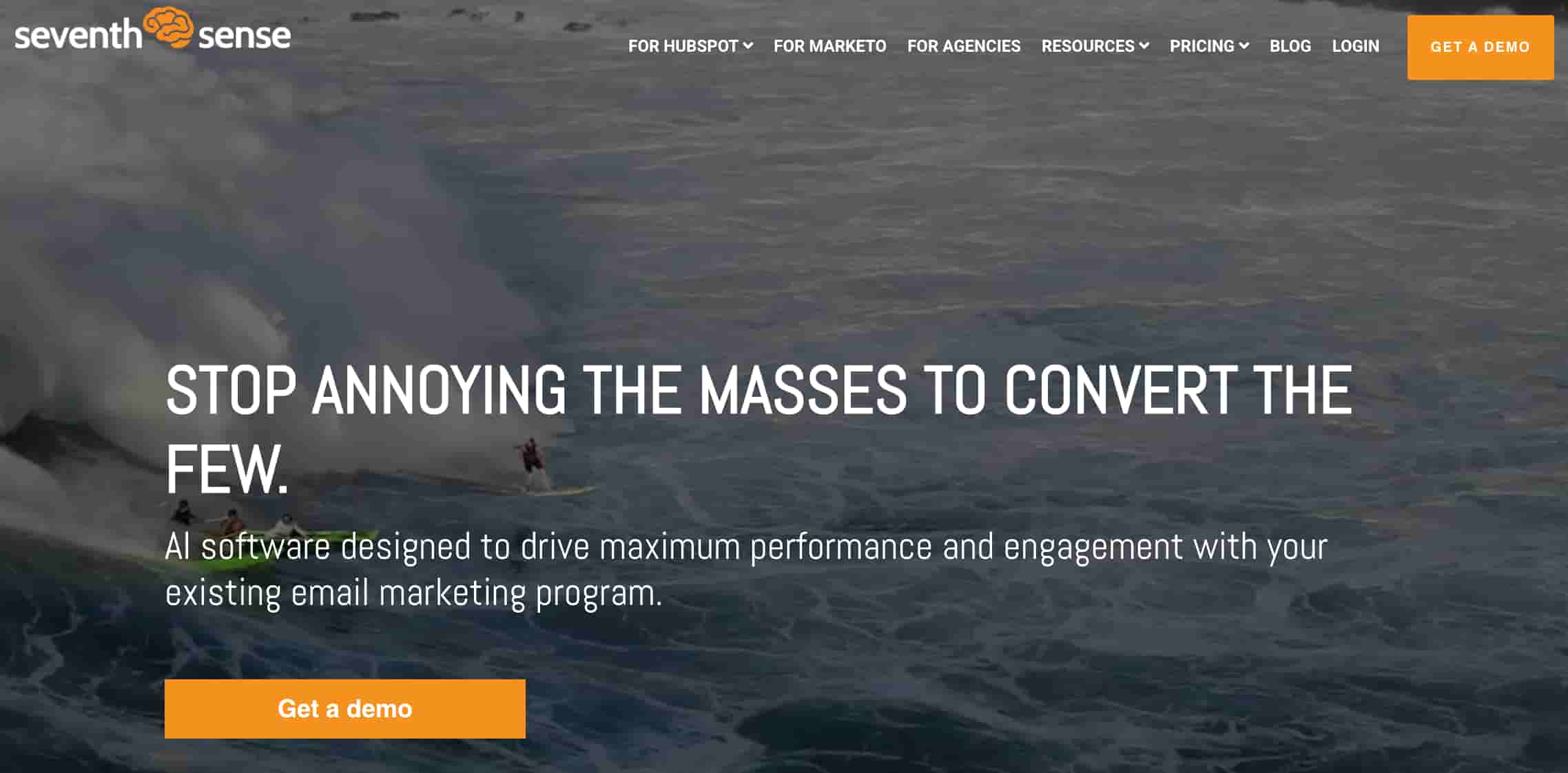 Seventh Sense webpage showing a menu, a demo button and a product description.