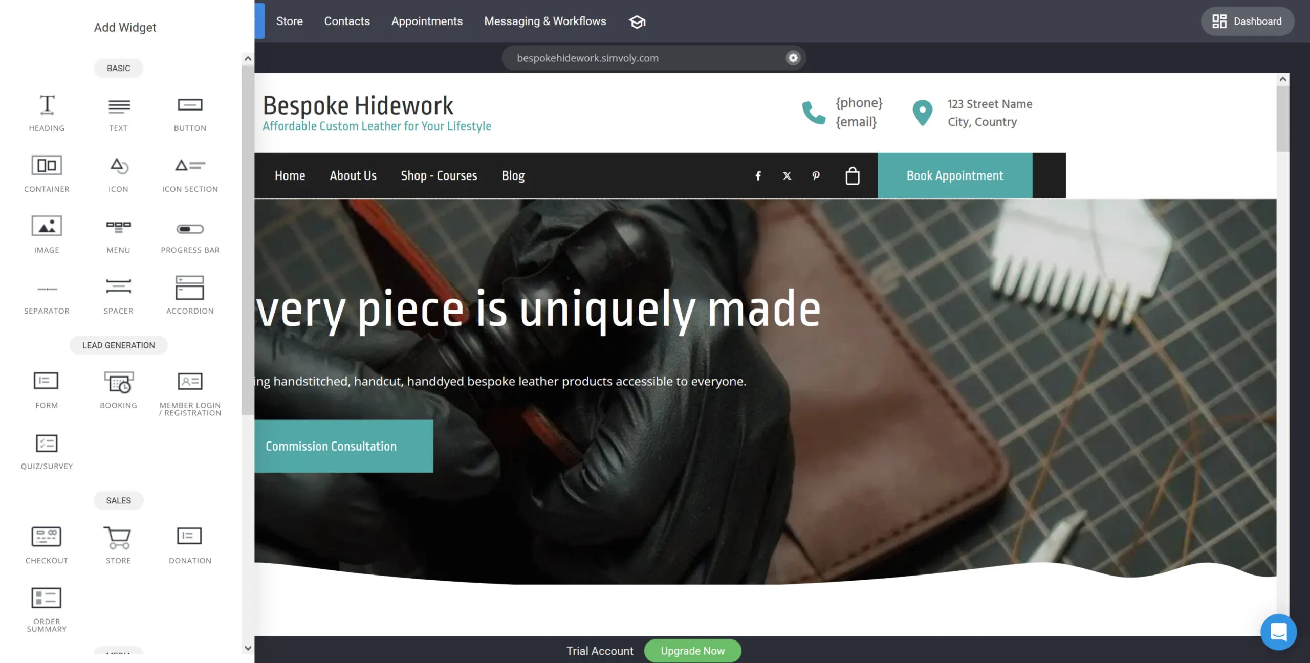 Screenshot of Simvoly’s block addition tool in the website builder.