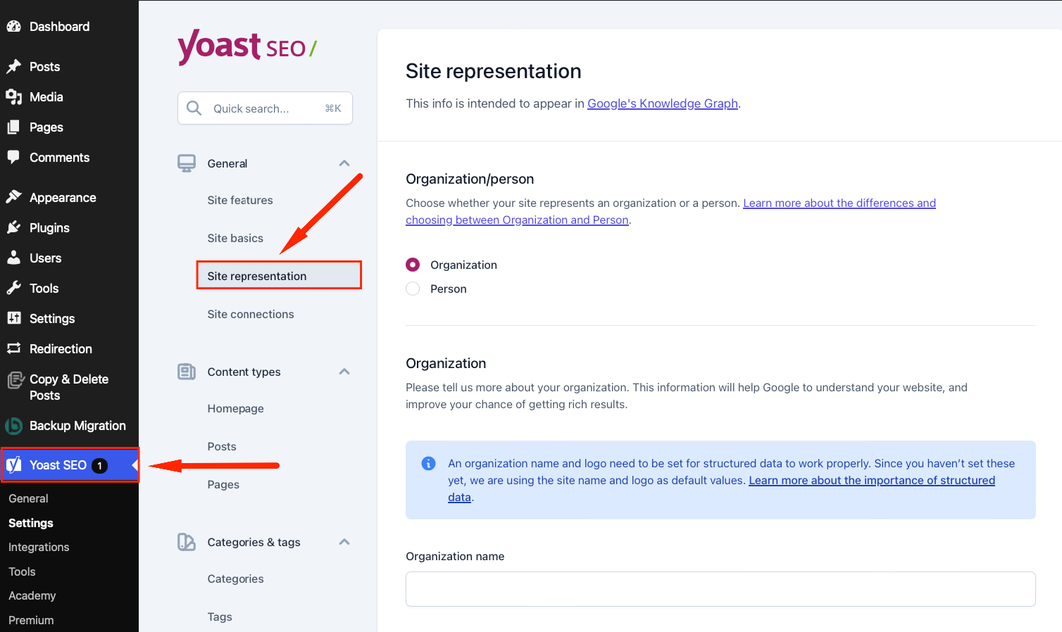 Image of the Site Representation Page