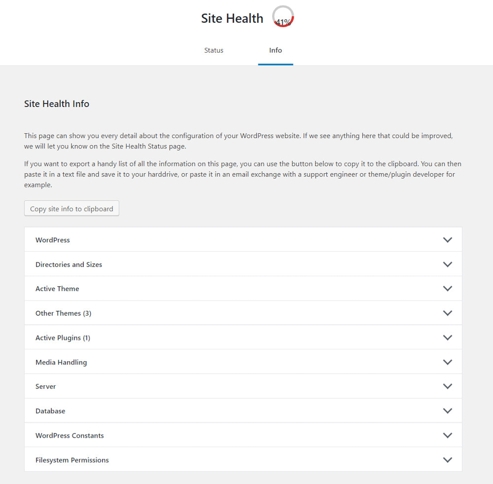 SIte health info.