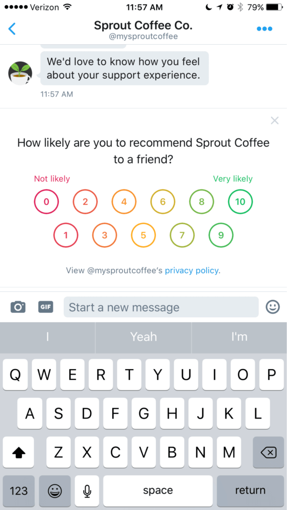 Sprout’s NPS survey example