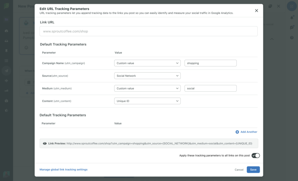 Sprout’s UTM builder