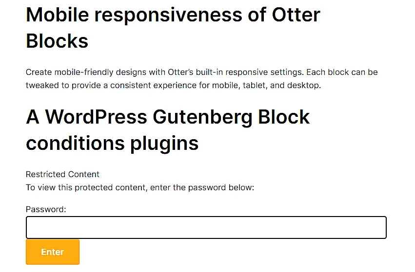 The front end of a partially password protected WordPress post.