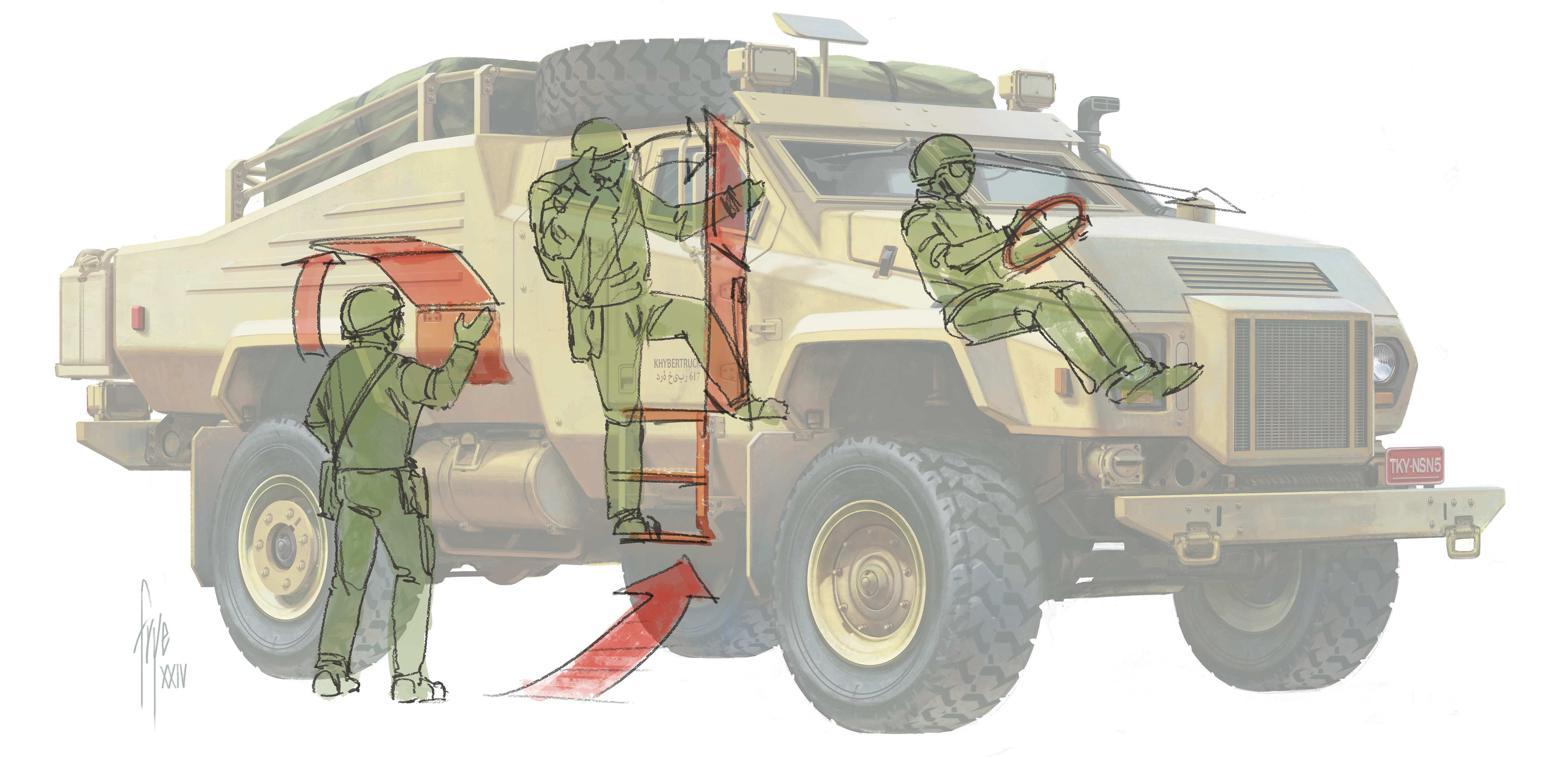 Design epic vehicles; a vehicle with human figures superimposed