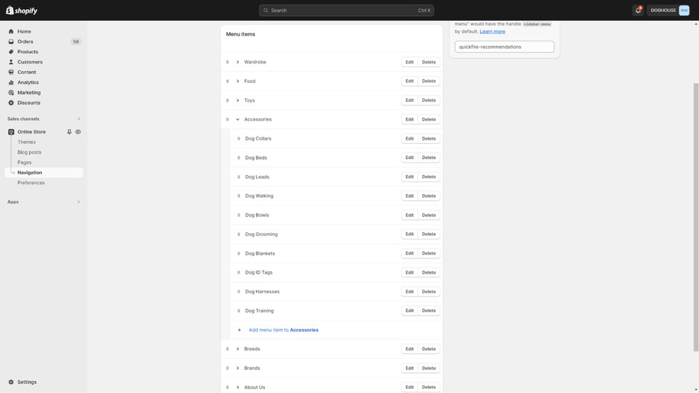 Screenshot of a list of products