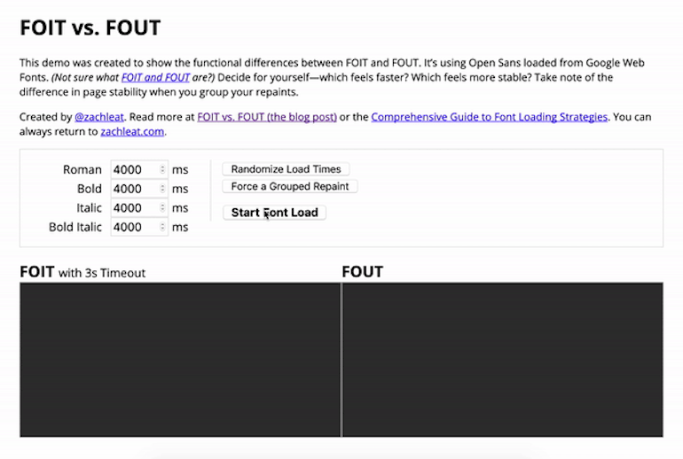 Web performance: loading with and without font swap