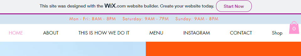 Wix banner ad shown at the top of a free Wix website