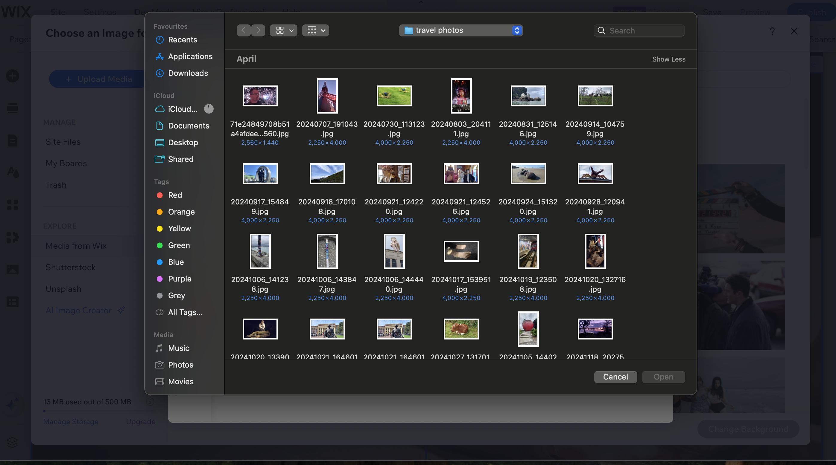 Screengrab showing process of changing background on Wix website
