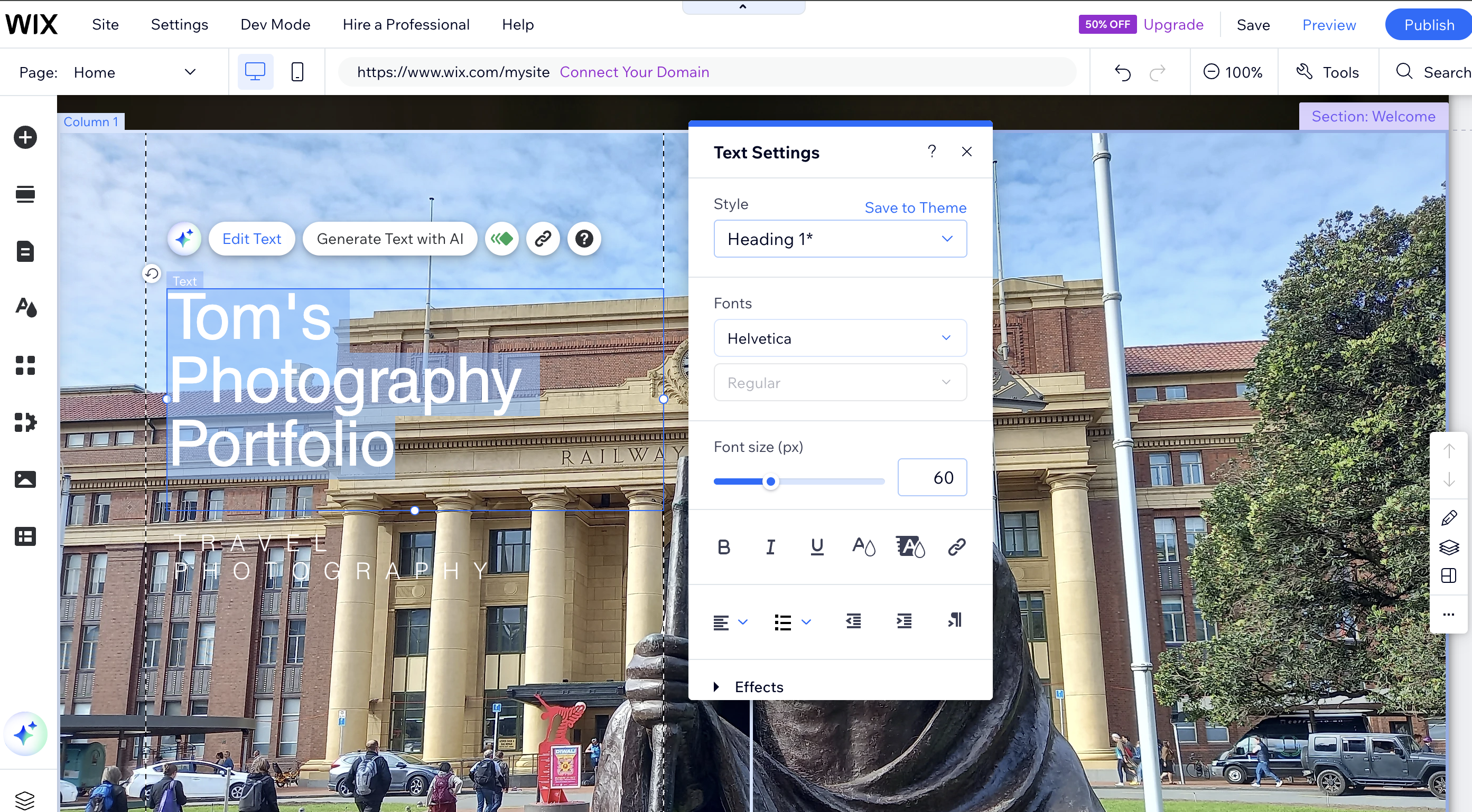 Tweaking text in Wix editor
