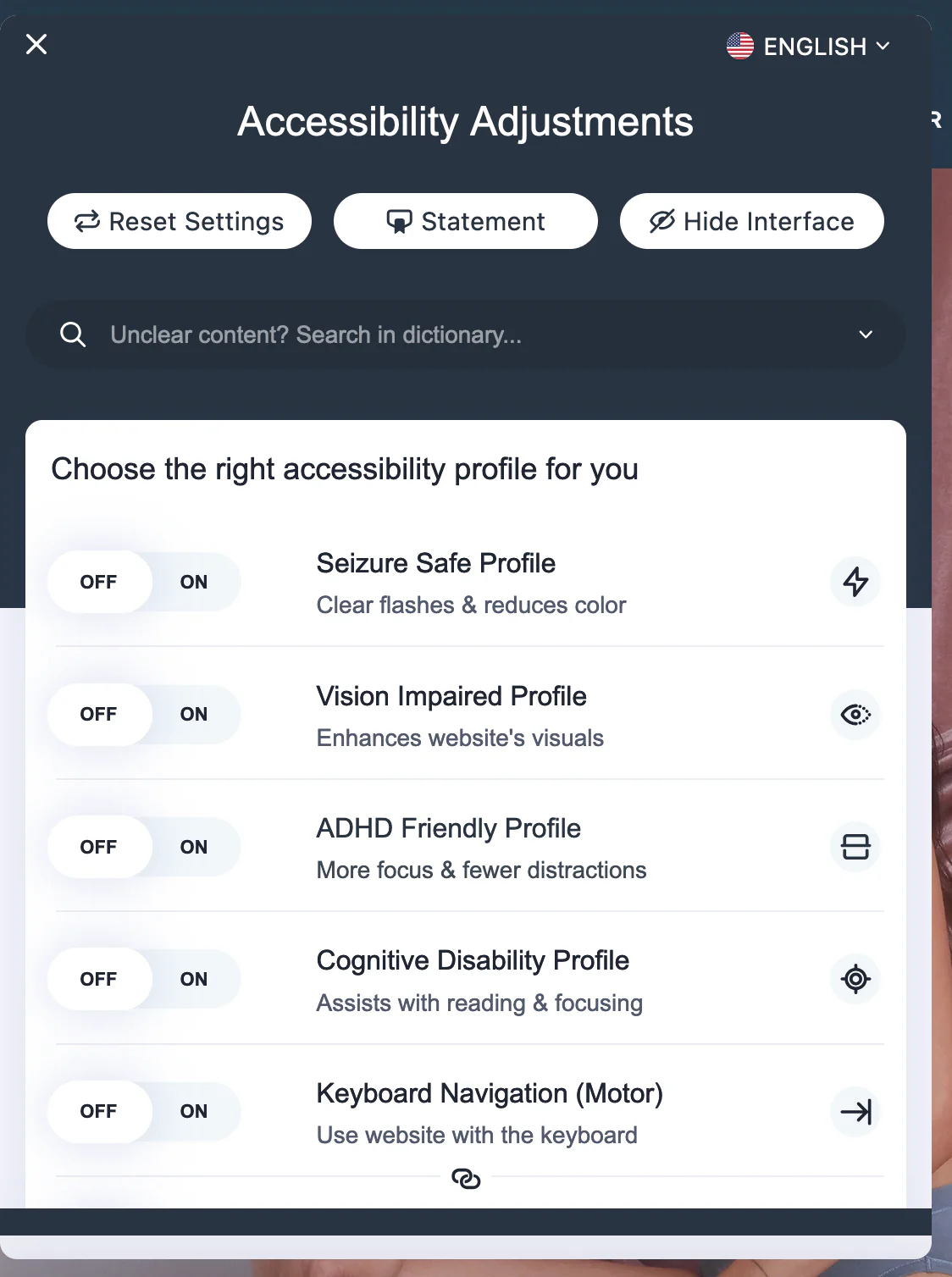 Accessibility features ​​include a seizure-safe, vision-impaired, ADHD-friendly, or cognitive disability profile.
