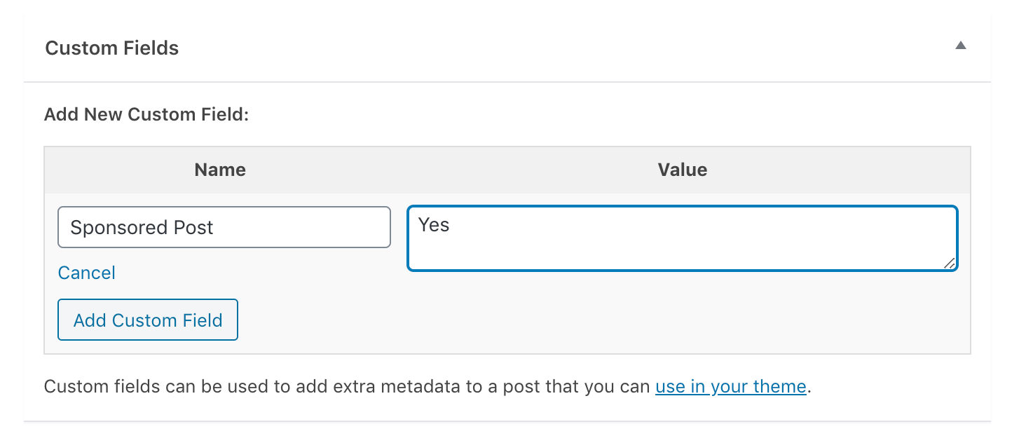 Adding a new custom field in WordPress.