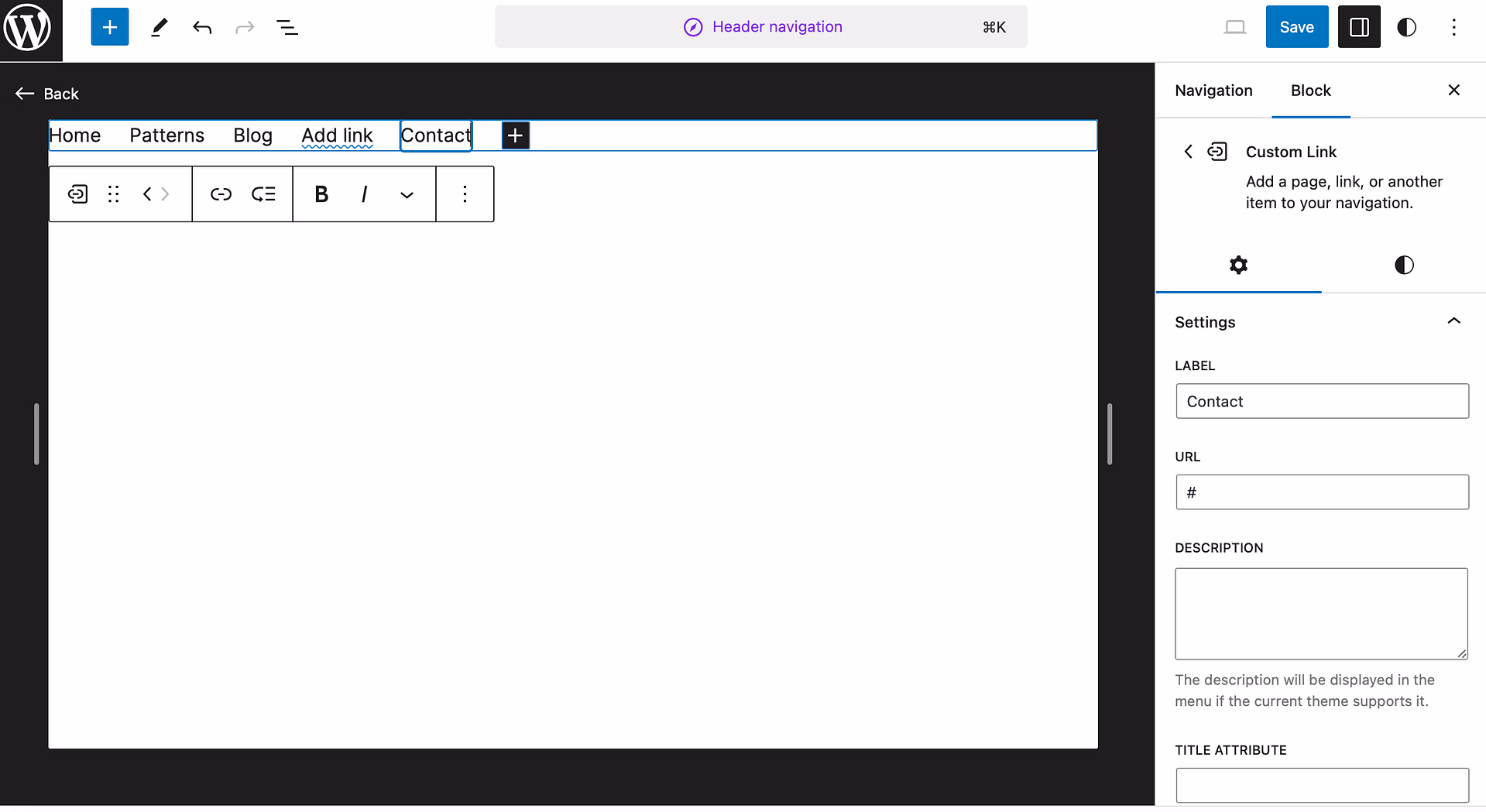 Edit a menu on WordPress with the FSE