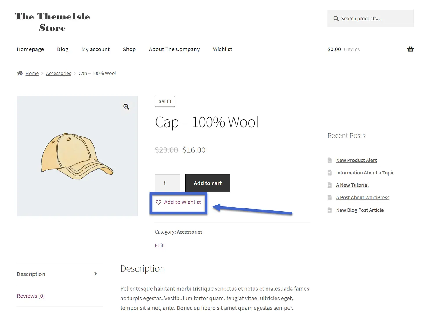 add to wishlist on product page.
