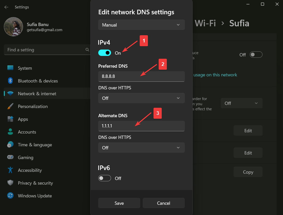 adding preferred and alternate dns in windows