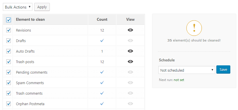 The Advanced Database Cleaner plugin's settings.