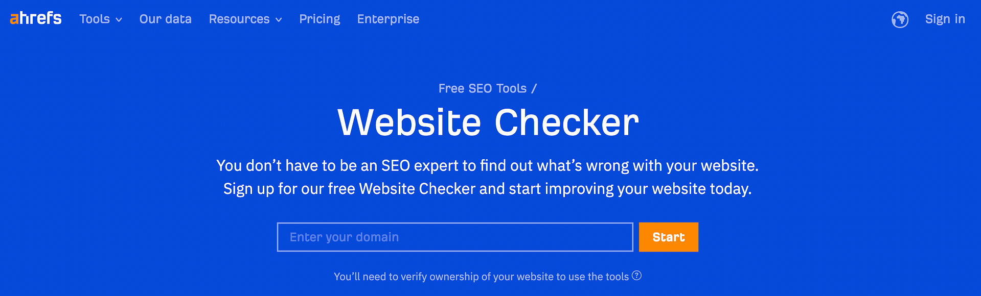 The ahrefs Website Checker tool