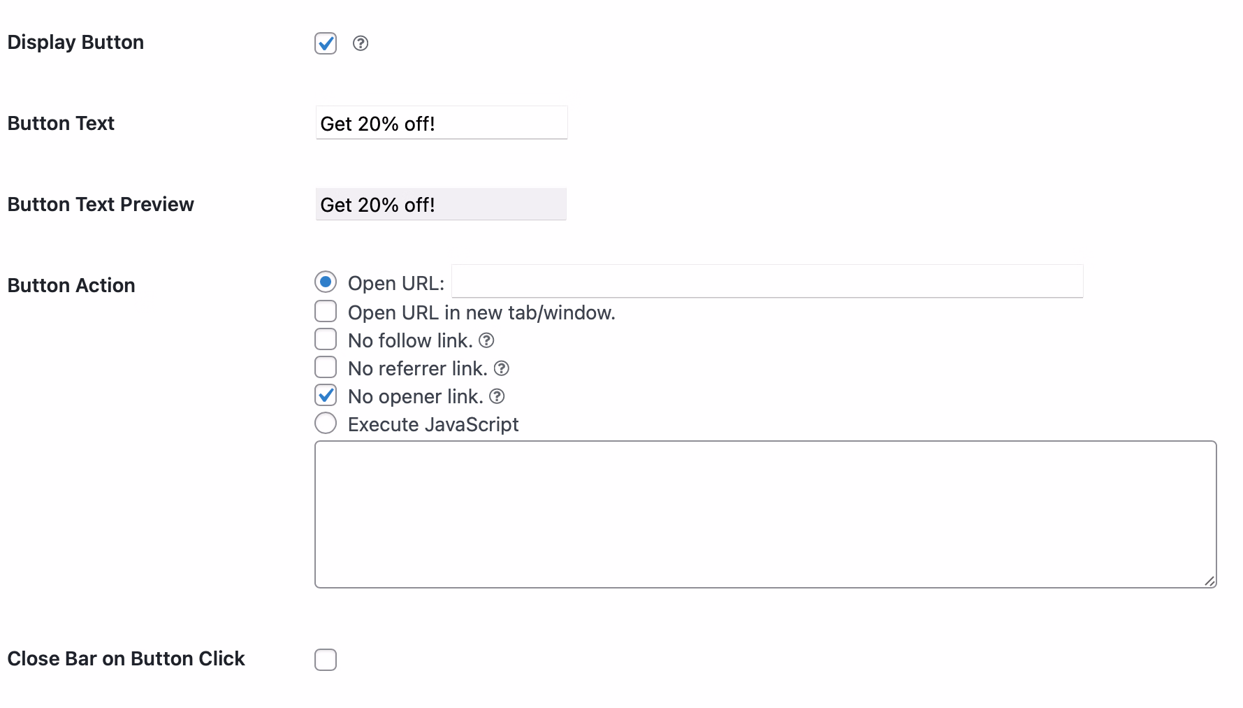 WordPress alert bar button.