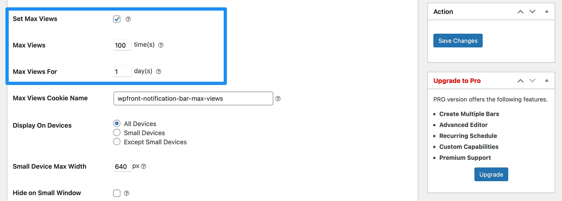 Configure settings for WordPress alert bar.
