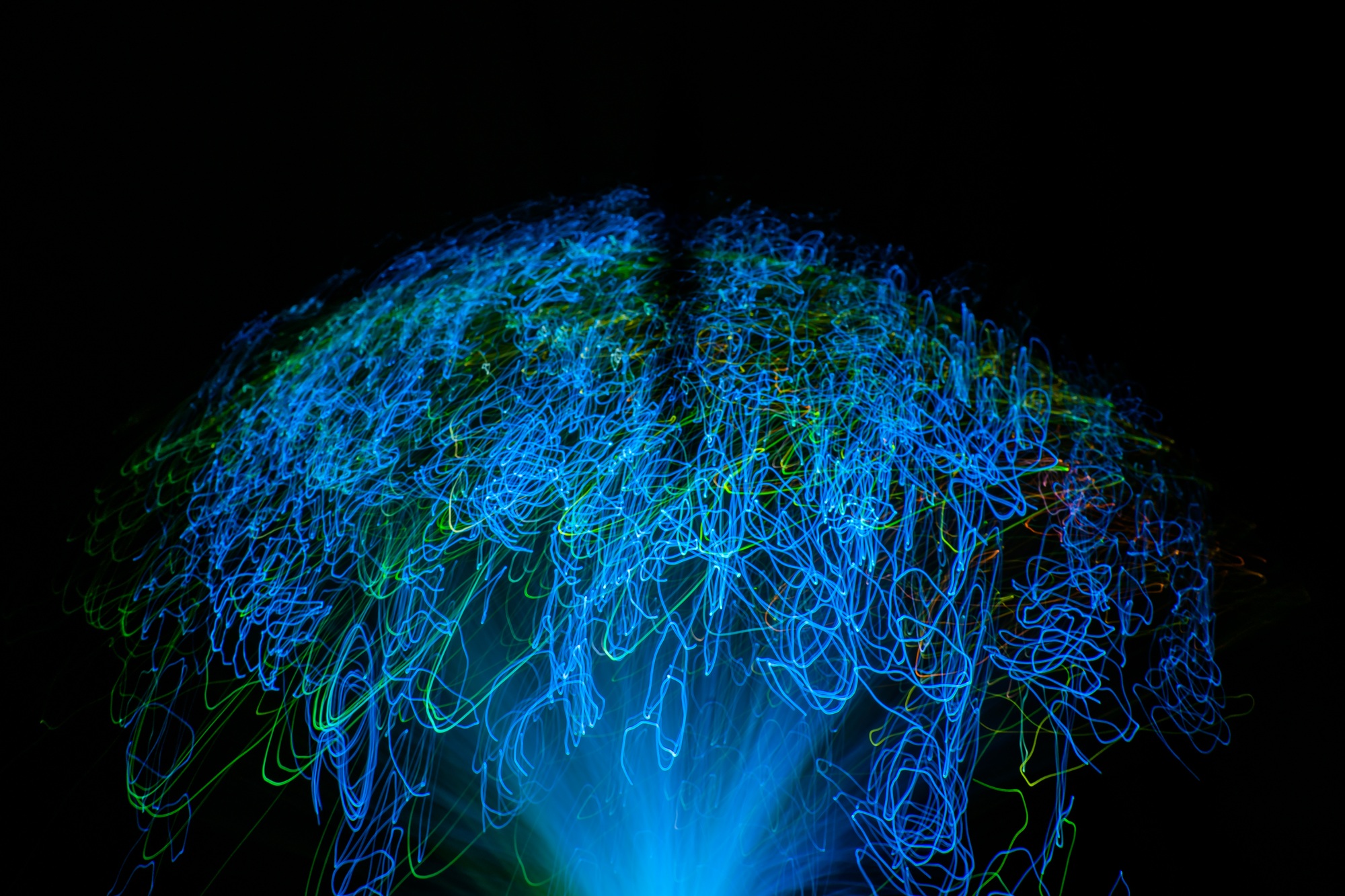 Artificial intelligence digital brain. Shaped with blue neural connection glowing lines.