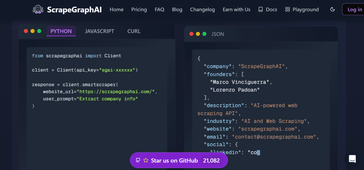 ScrapeGraphAI Interface