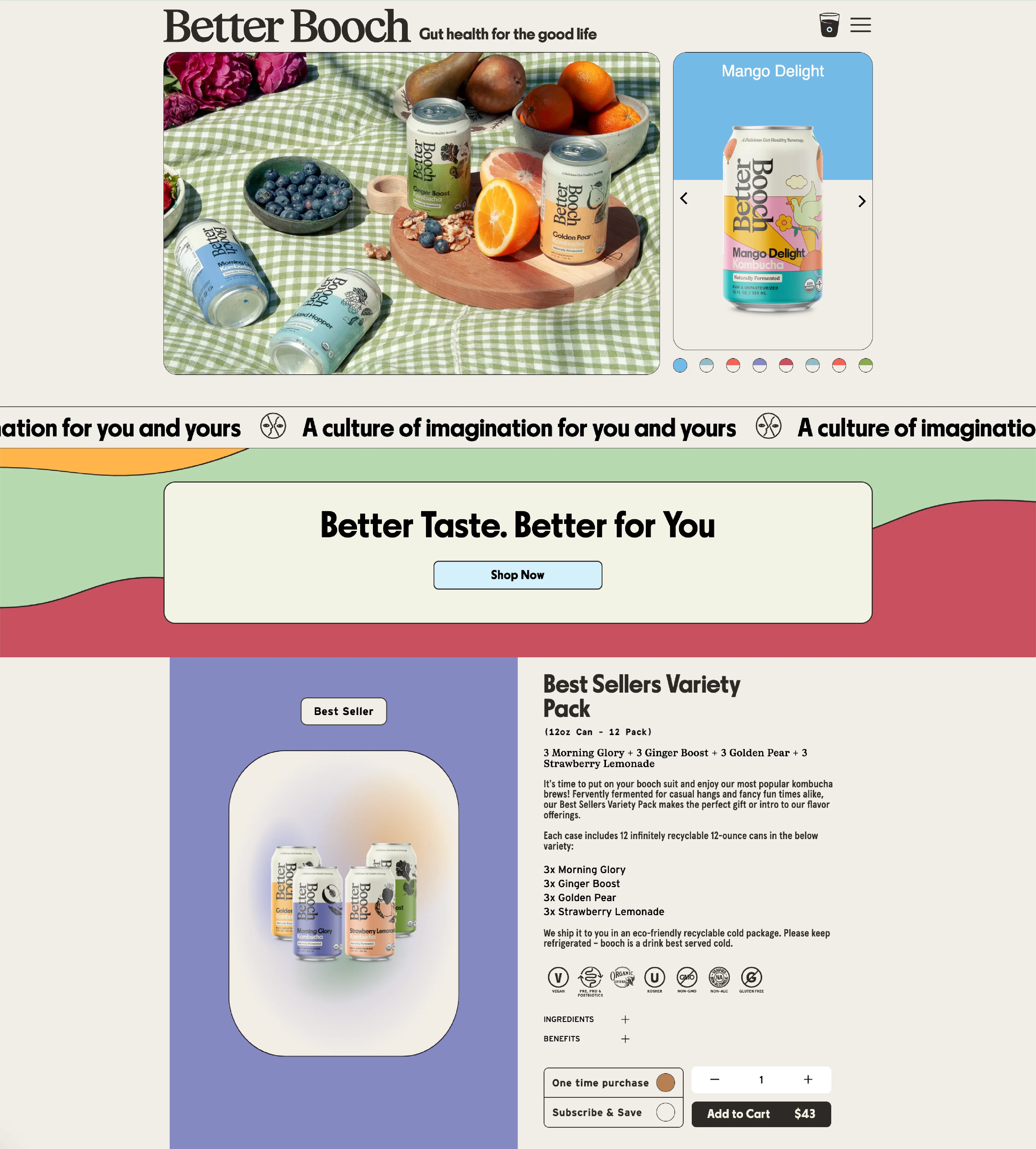 Better Booch’s website design uses gradients, colored backgrounds, and motions.