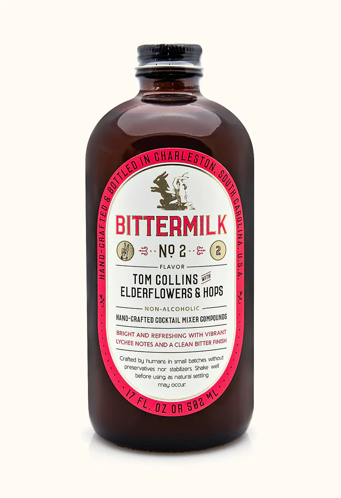 An image of Bittermilk's No. 2 Tom Collins with elderflower and hops hand-crafted cocktail mixer compound