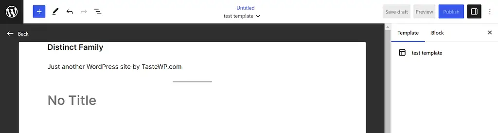 A blank custom page template in WordPress.