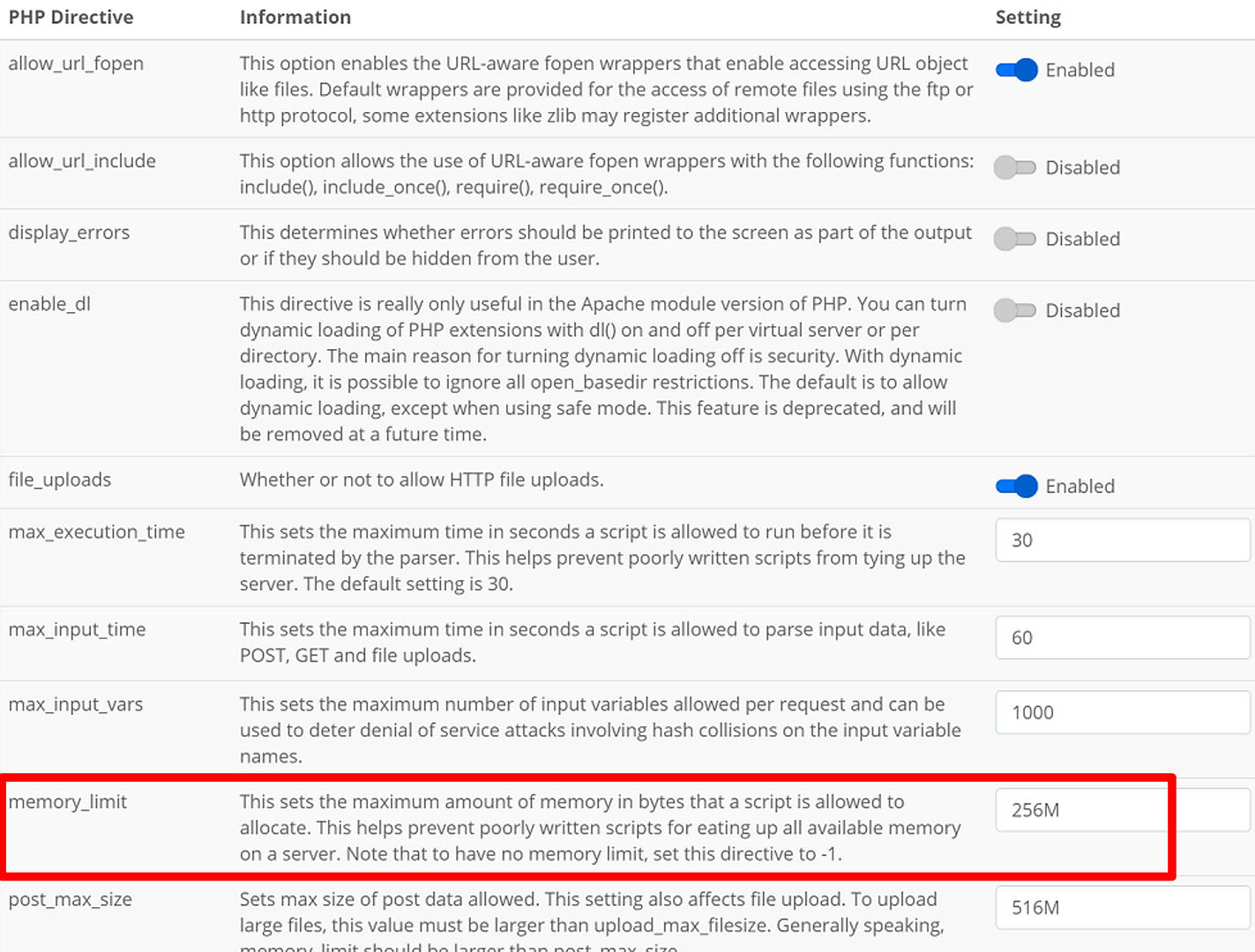 bluehost memory limit