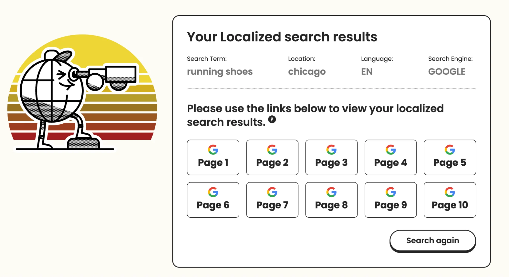 List of links to Google search results for the term “running shoes” in Chicago.