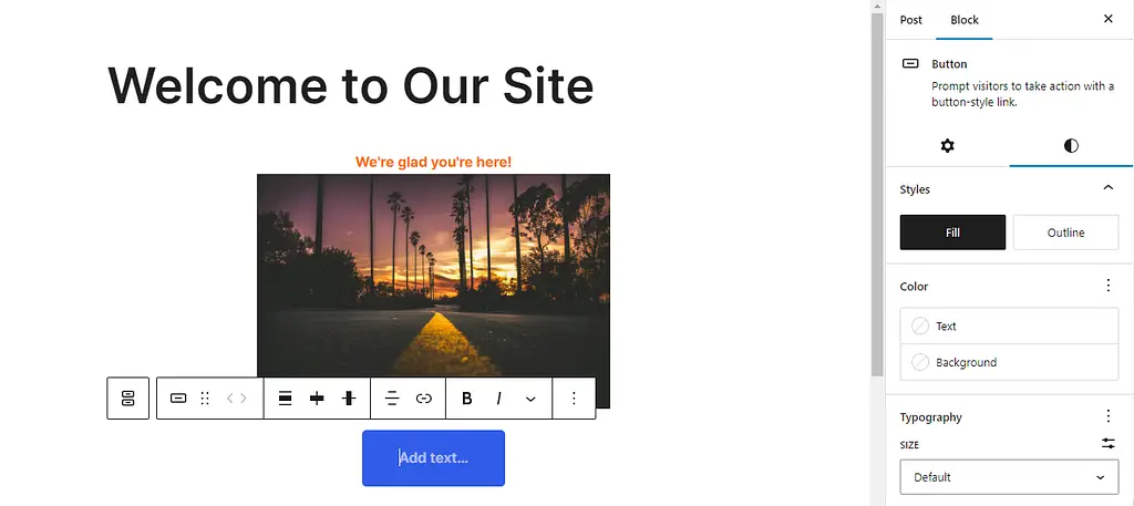 Adding a button block in Gutenberg