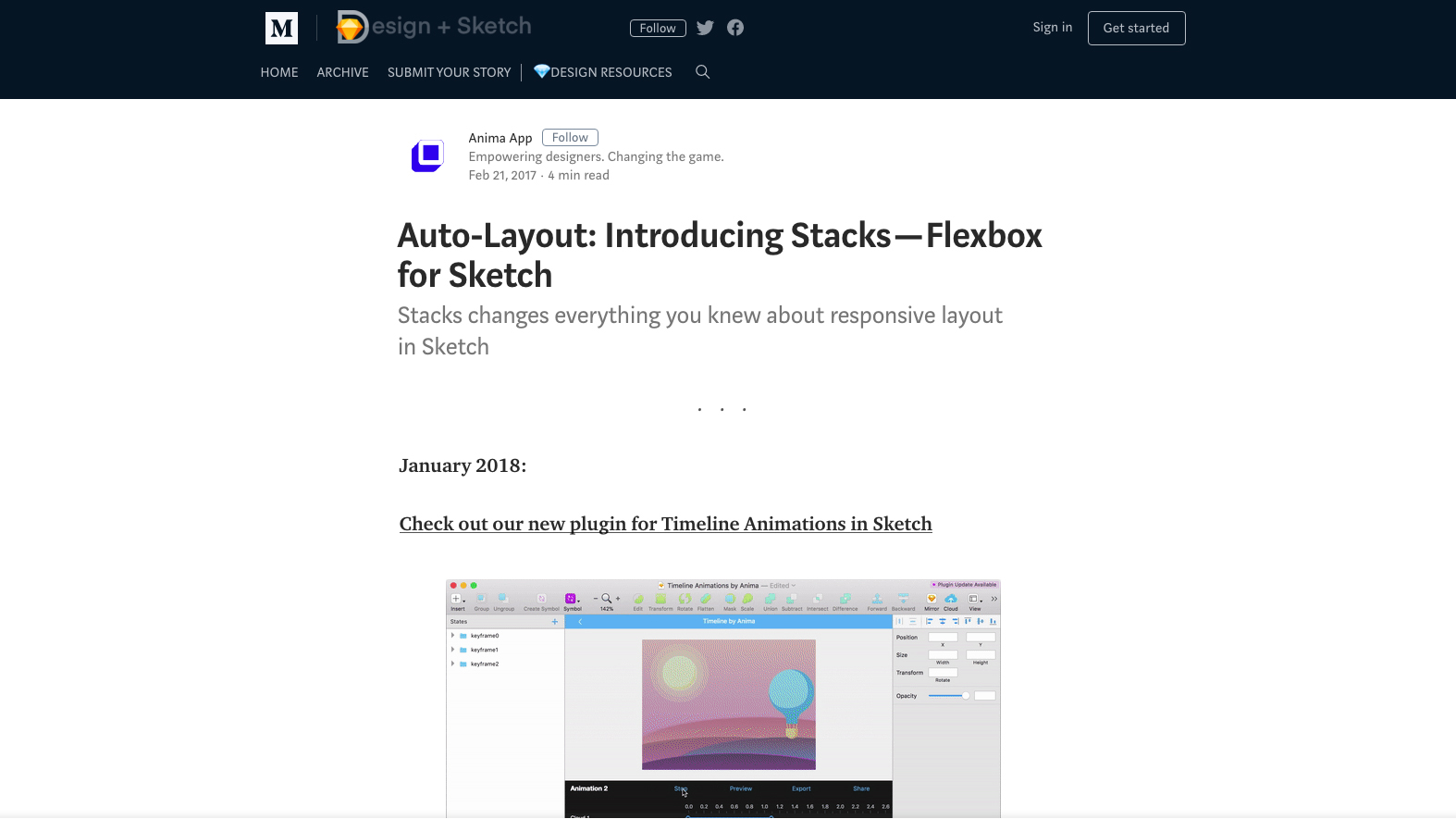 Medium article screenshot says 'Auto-Layout: Introducing Stacks&#8202; - Flexbox for Sketch'