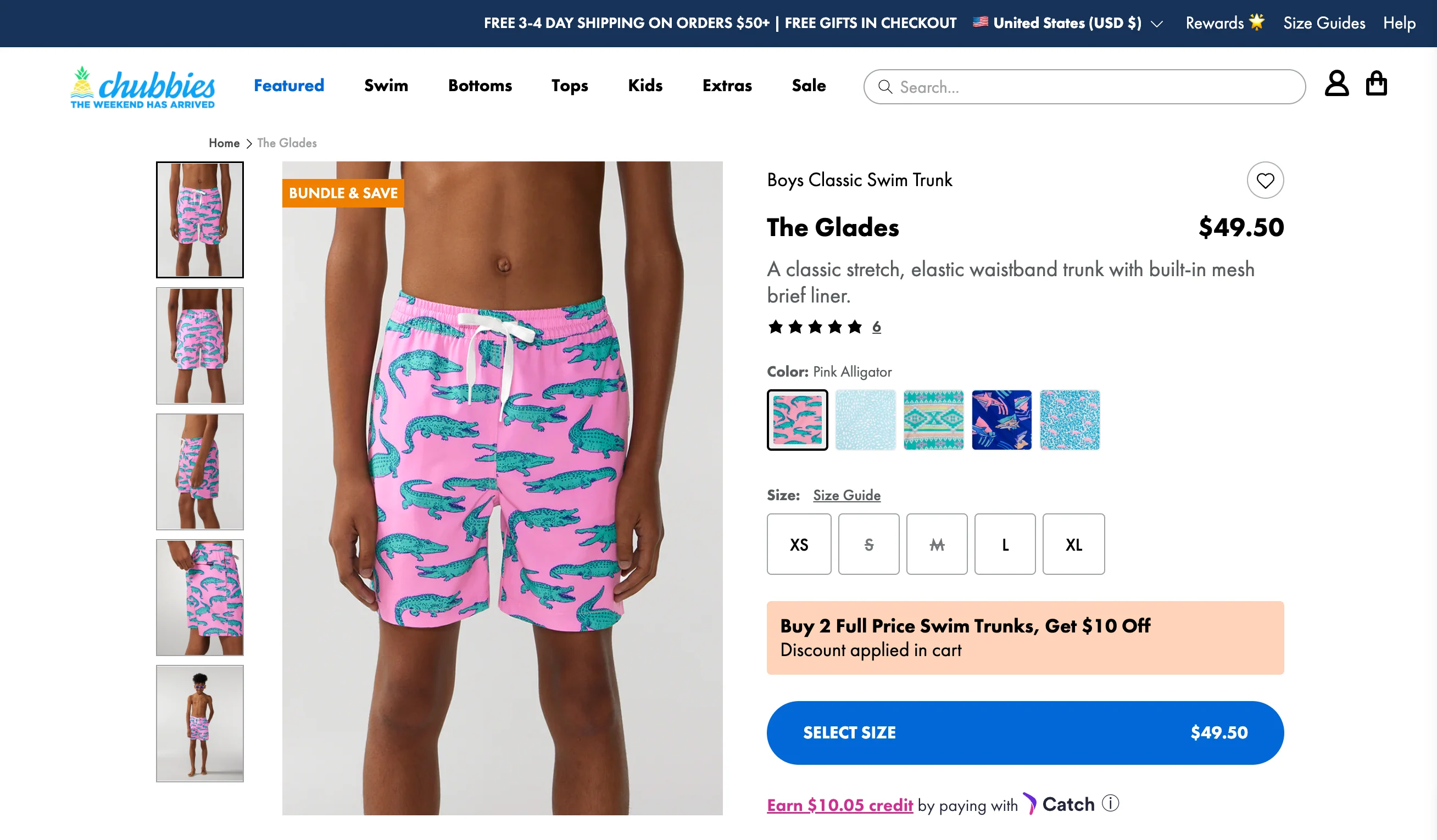Screen grab of product page on the Chubbies ecommerce website