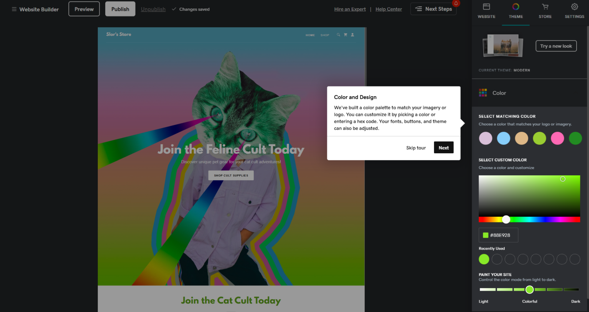 Screenshot of GoDaddy’s AI-generated website.