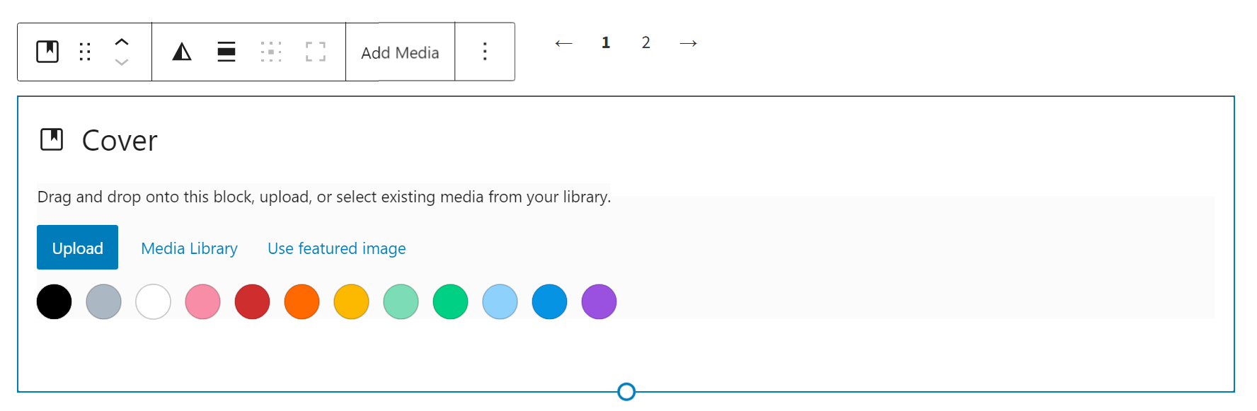 Add a cover block in WordPress.