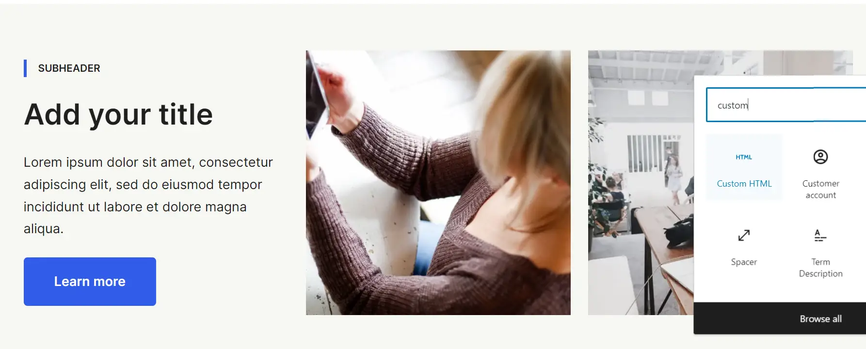 Adding custom HTML to a Neve page.