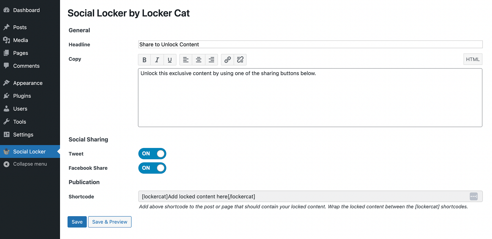 Customizing your settings in Locker Cat.