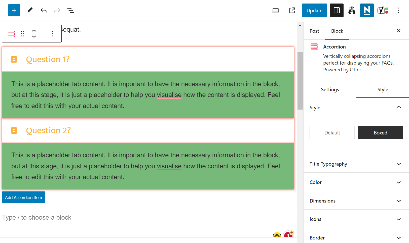customize Styles in Otter Blocks