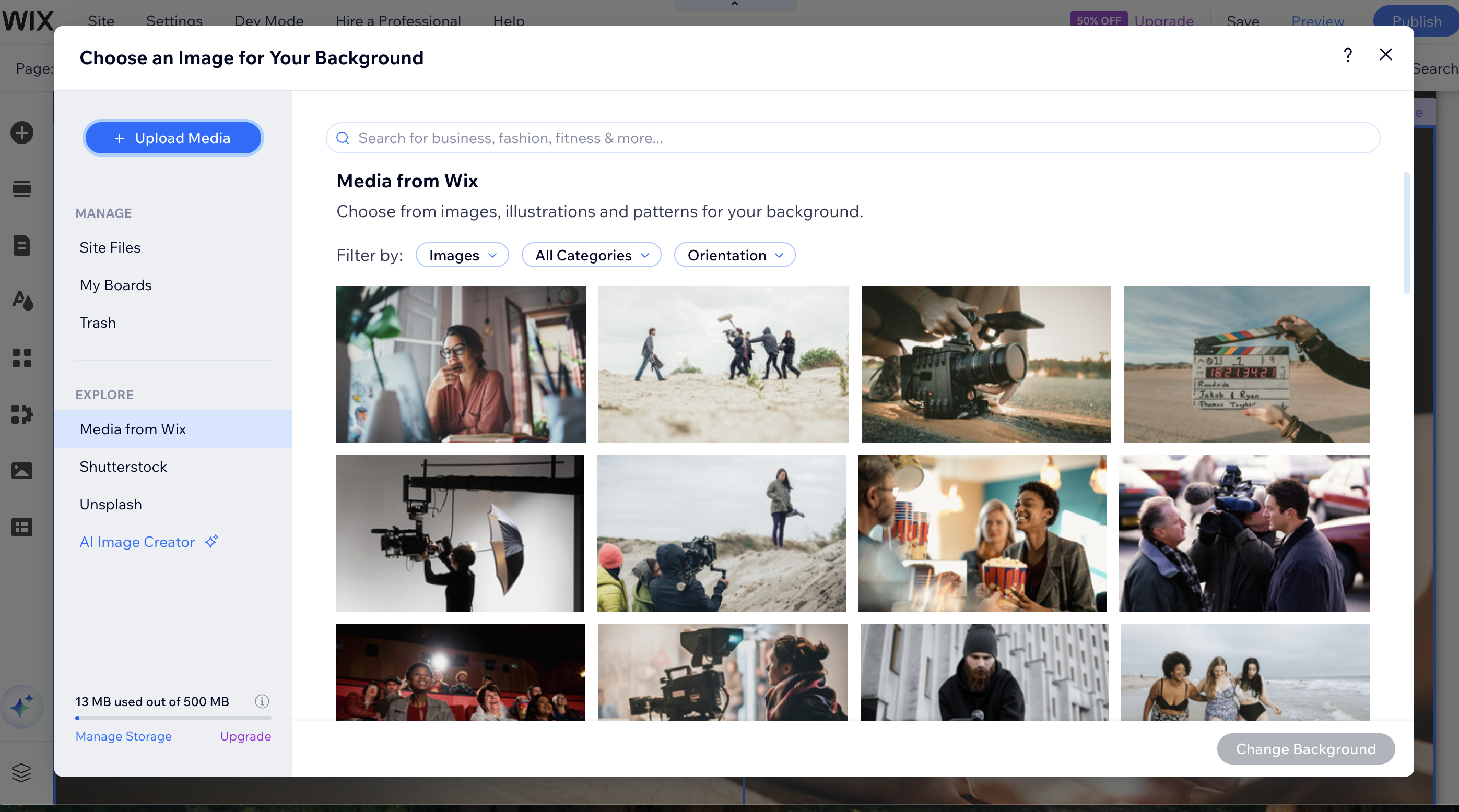 Changing background in Wix editor