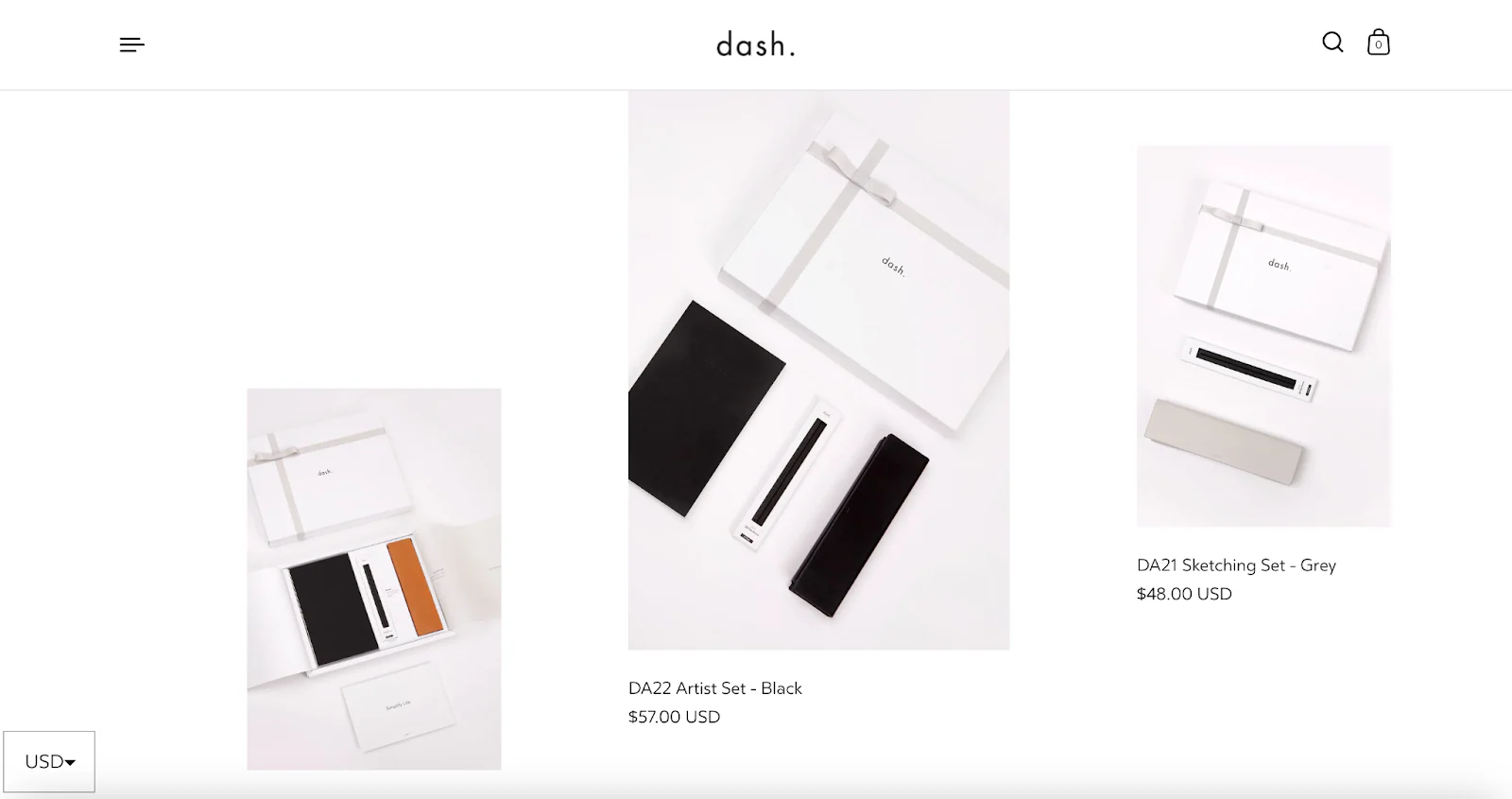 dash.’s homepage uses a grid layout.