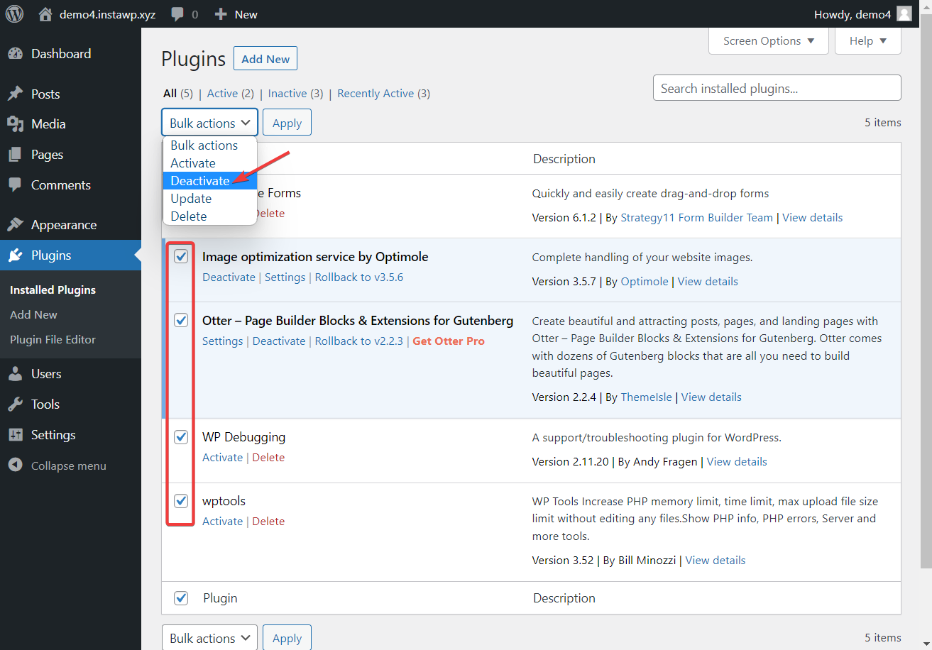 deactivate plugins from wp-admin - cURL error 28