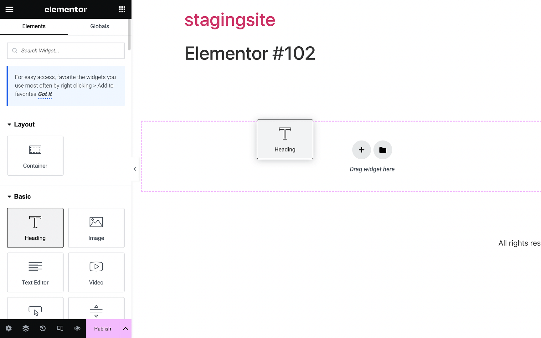 Elementor tutorial on how to drag and drop widgets.