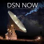 DSN Now banner showing a dish with star background emitting a signal to space