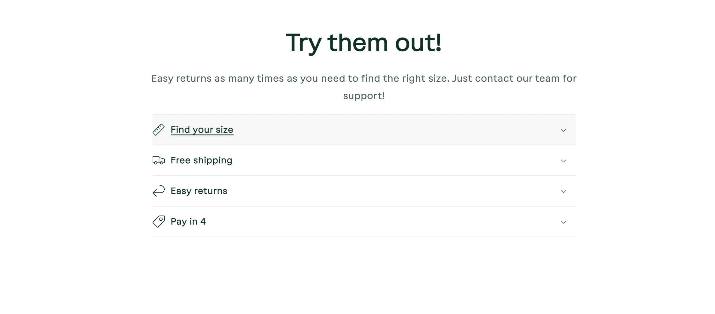 Screen grab of customer service links on the Thesus ecommerce website