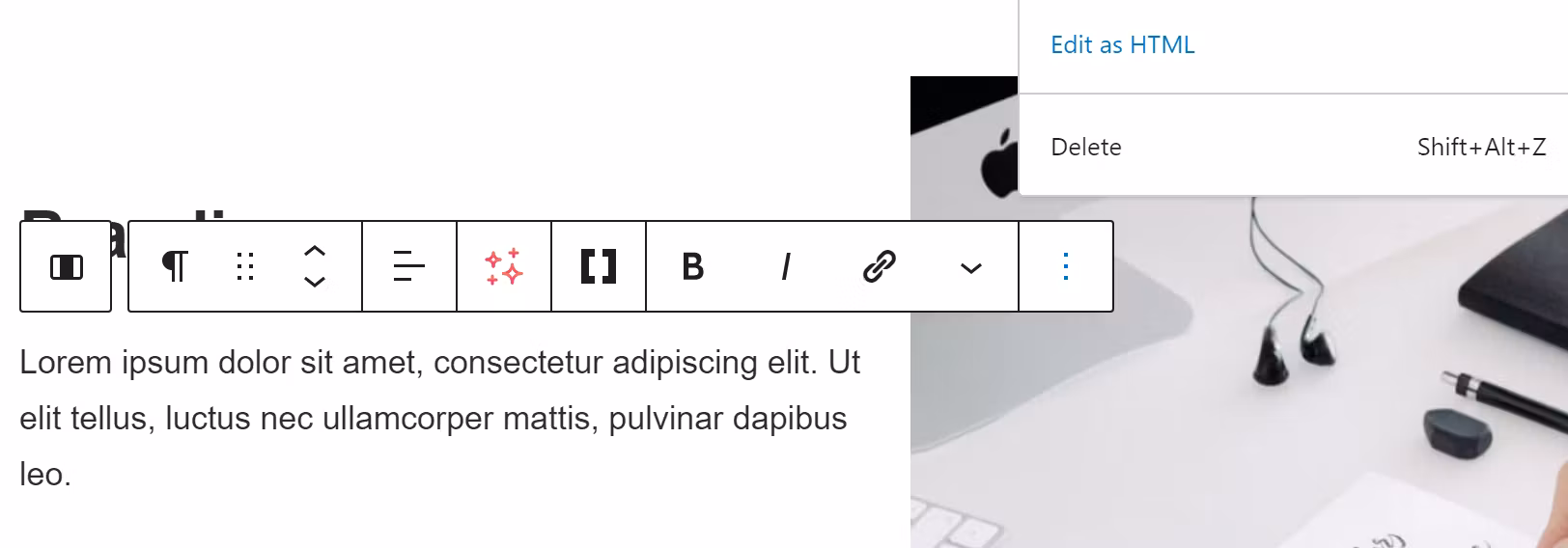 Editing a WordPress block as HTML.