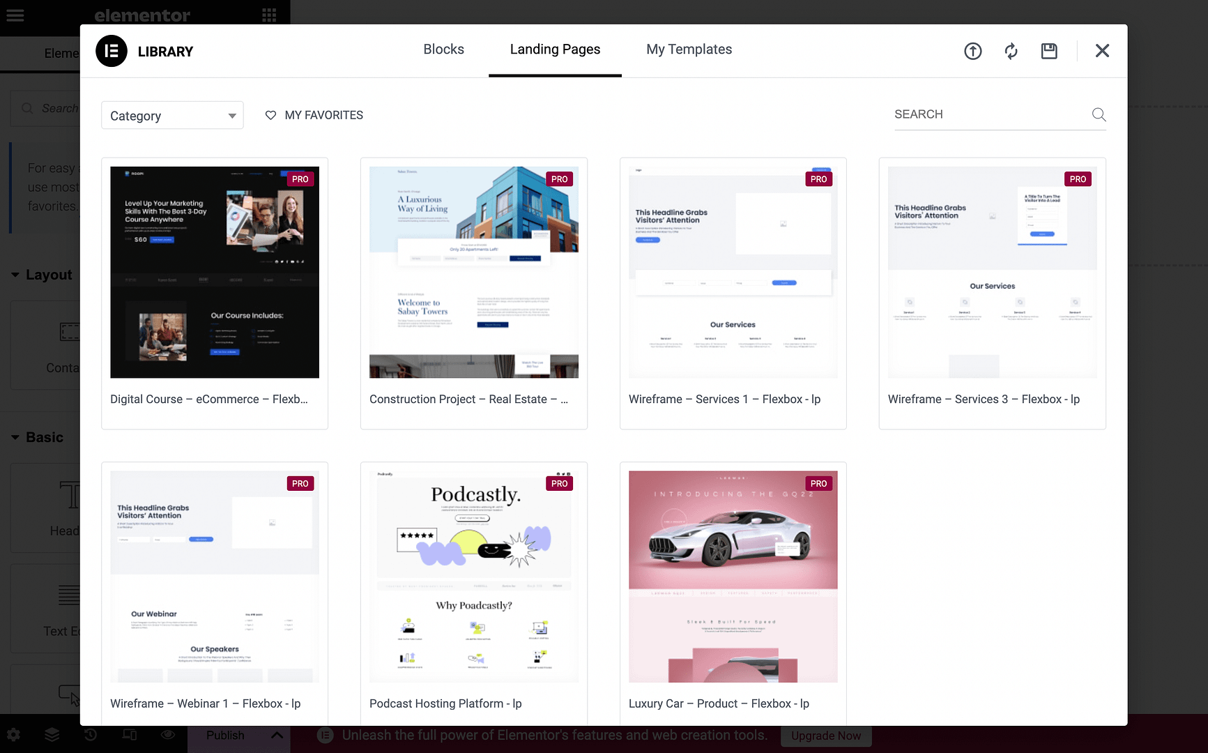 Exploring landing page templates for the Elementor tutorial.