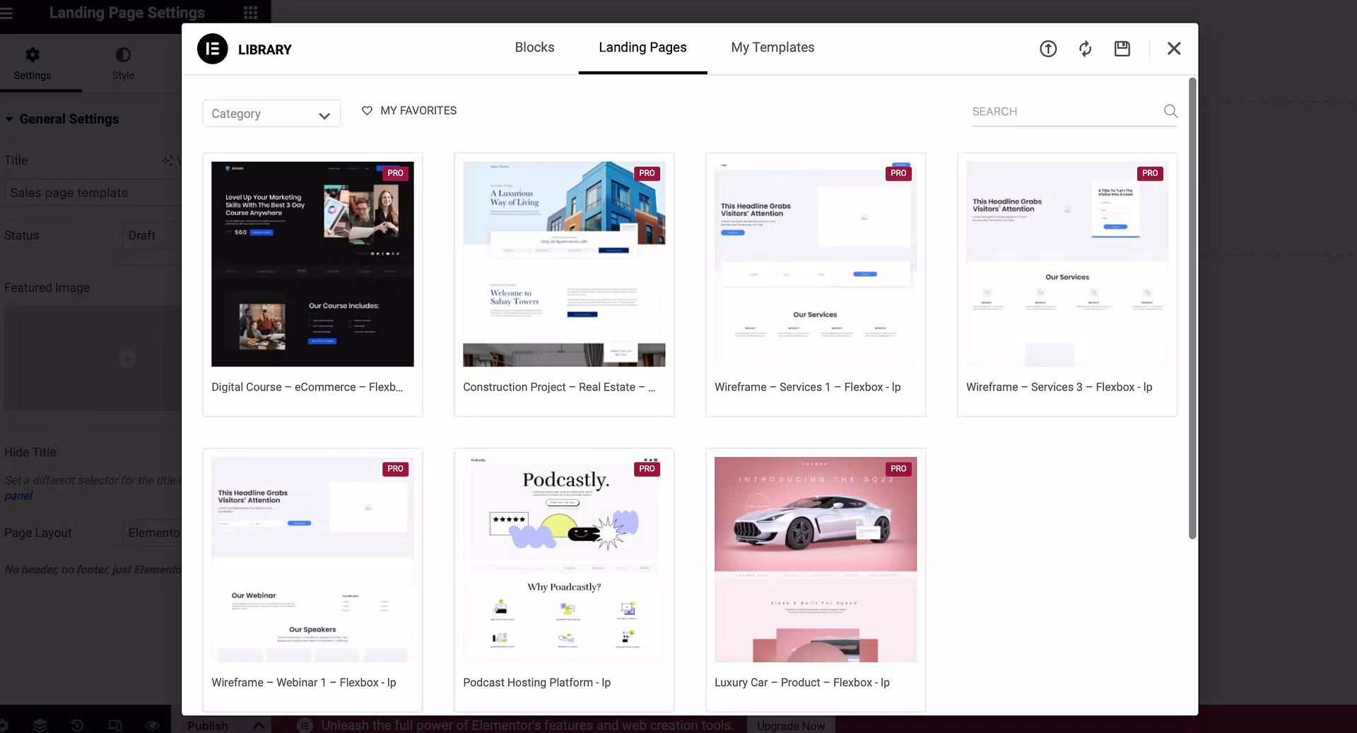 Elementor Pro templates.