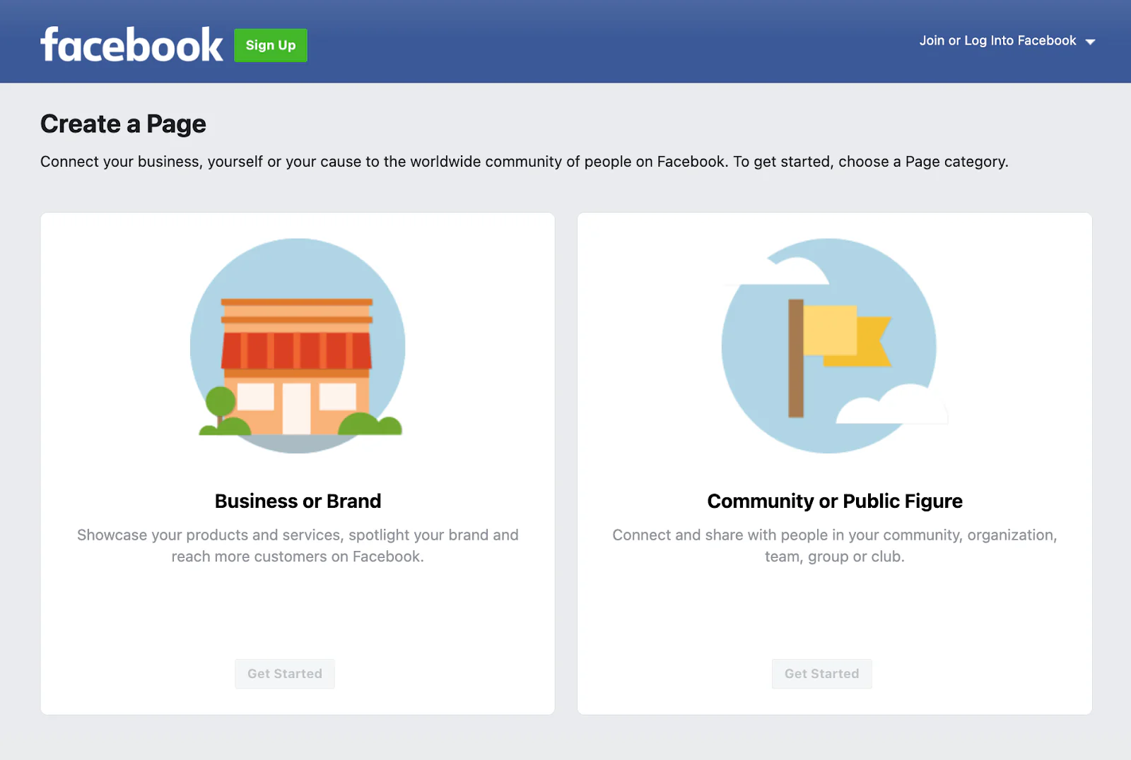 Screenshot of Facebook new page setup.