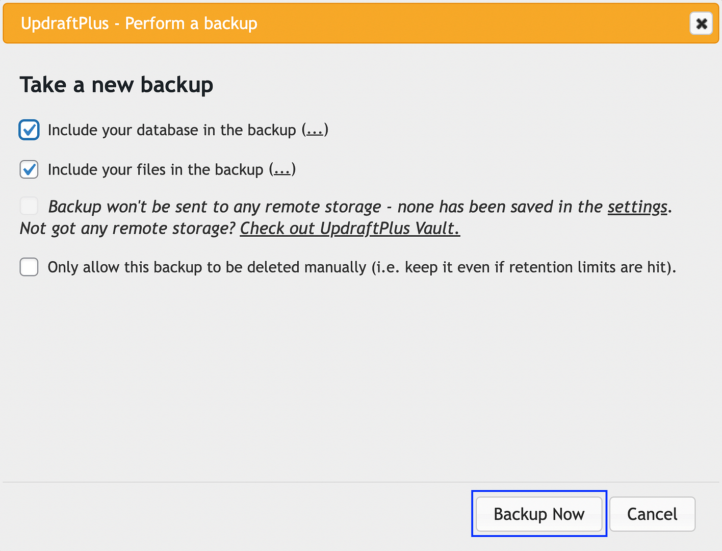 Finalizing a WordPress backup